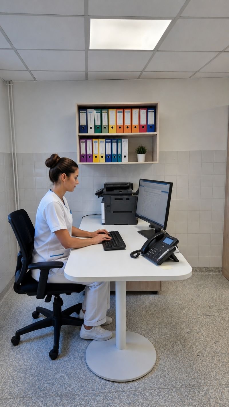 Mobilier médical sur mesure installé dans la salle de soins d’Ebreuil