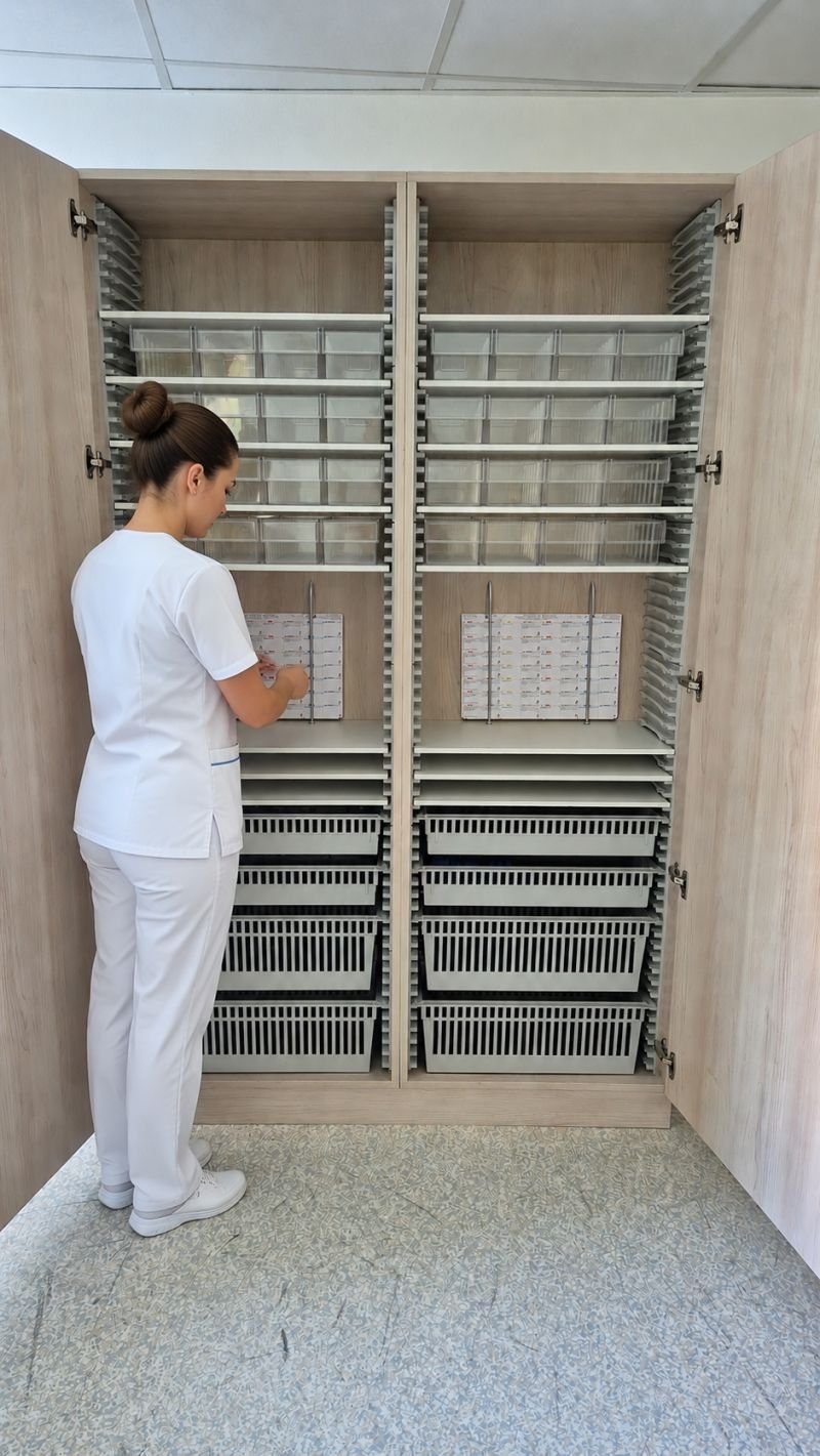 Paillasse et rangements de la salle de soins de l’EHPAD des Coteaux