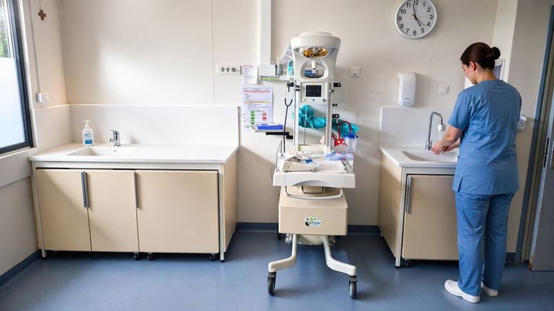 Paillasses rénovées dans une salle d’accouchement de la Maternité de l’Étoile