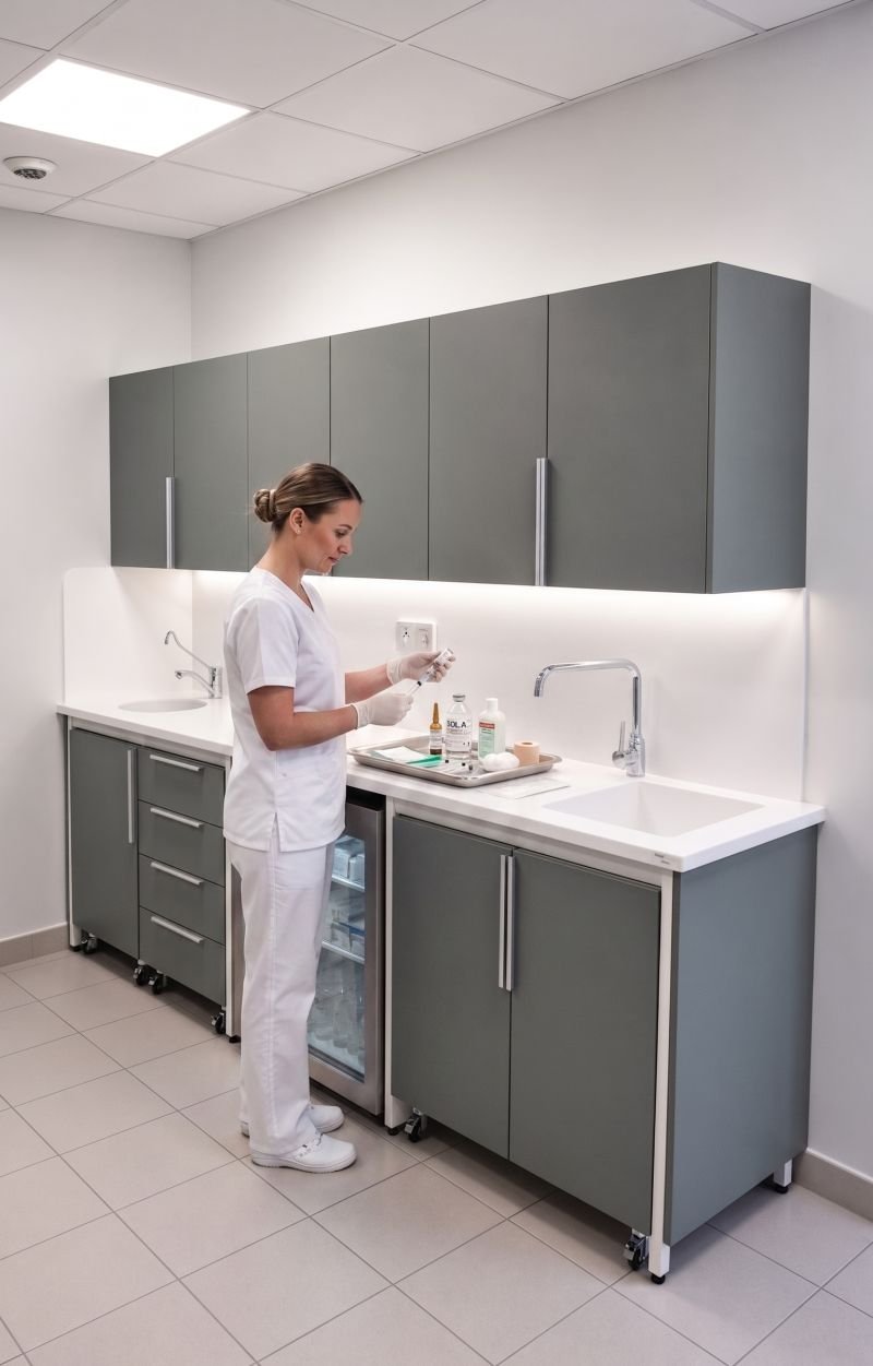 Double cuve et vasque en Corian® de la salle de soins de Montfavet